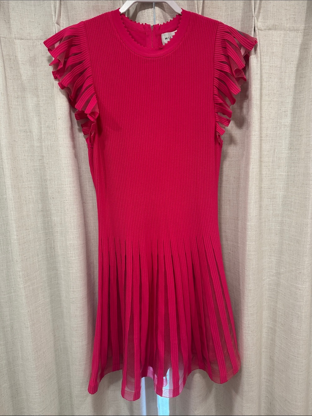 Milly Minis Vibrant Pink Ruffle Sleeve Pleated Knit Dress